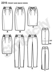 2315 SKINNY SLIT YOKE  PANTS,SKIRT LENGTHS PATTERN 6-14